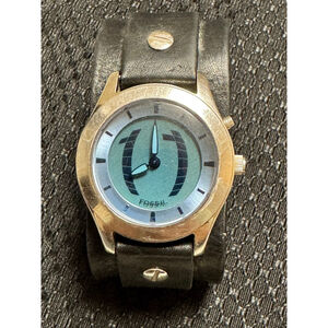 Fossil Big Tic JR-8263 Watch with brown Leather Cuff - Runs